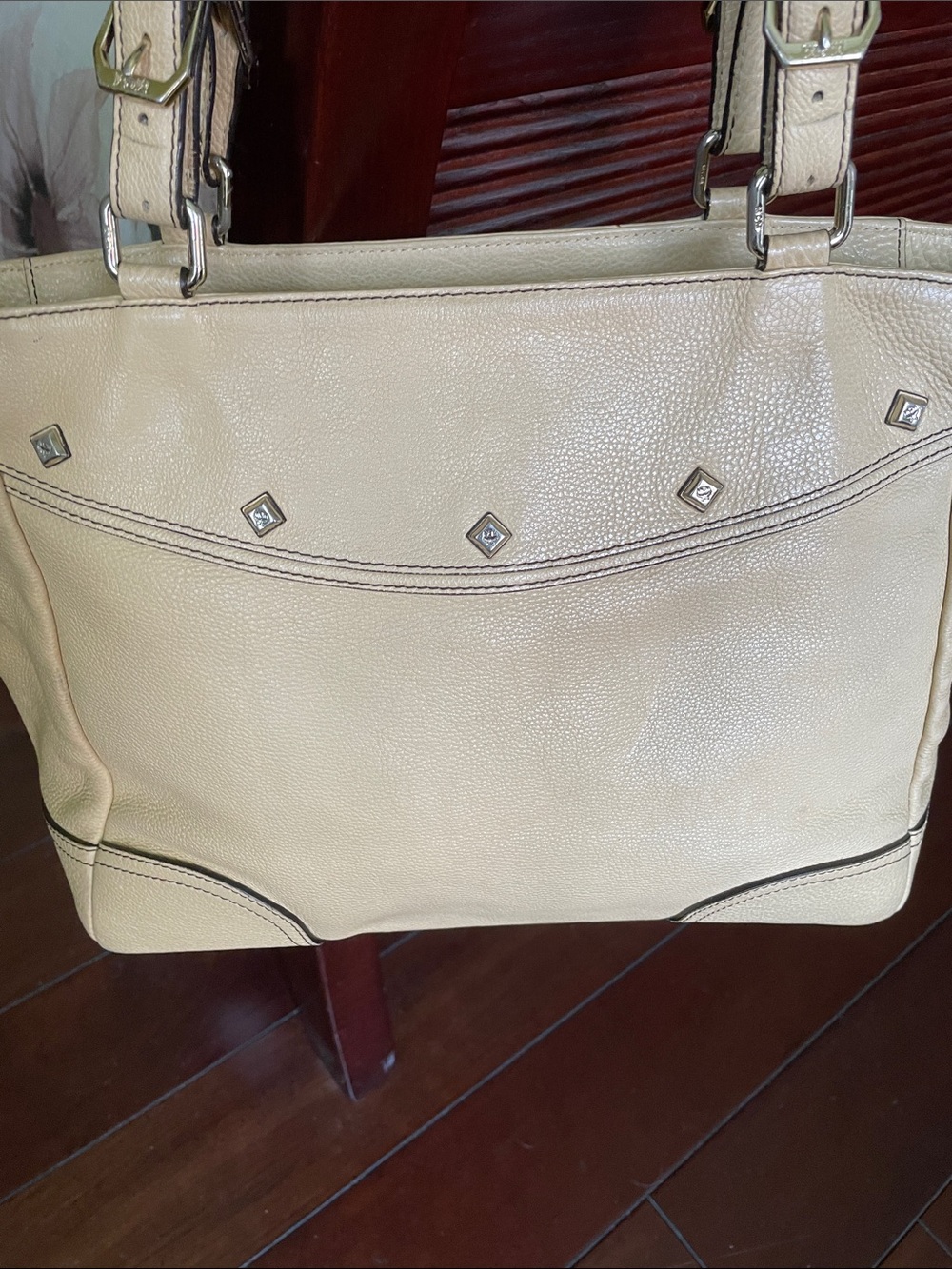 MCM Cream Leather Studded Tote